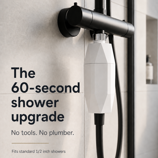 BloomFit Glow Shower Filter – white faceted shower filter for hard water